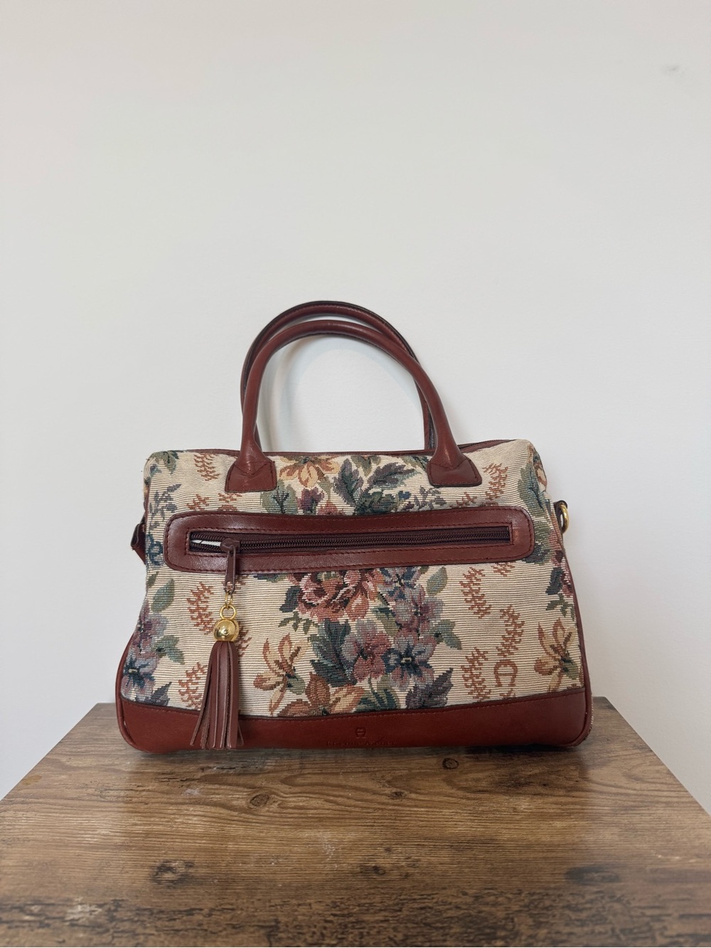 Vintage Etienne Aigner Floral Tapestry Top-Handle Satchel Handbag - Picture 1 of 15